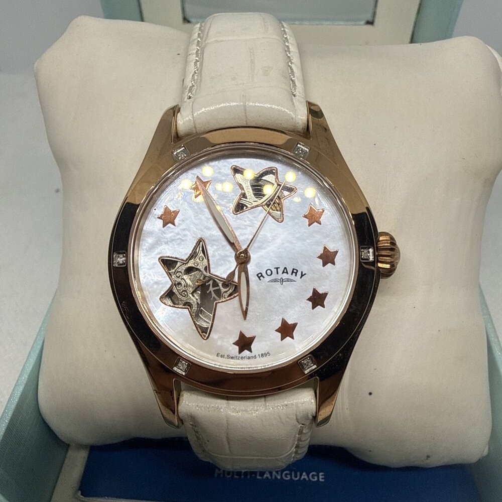 Ladies Rotary Diamond Watch RLS00029/41 Rose Gold Plated White Leather Swiss - Picture 2 of 10